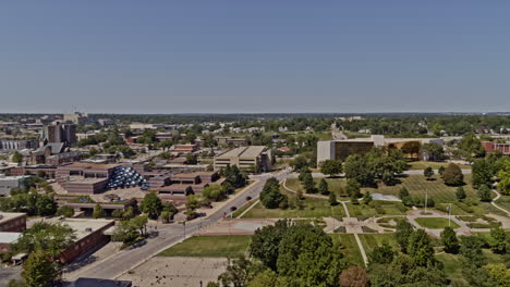 Des-Moines-Iowa-Aerial-Sweeping-Including-Downtown-Skyline-past-Henry-A-Wallace-Building-across-to-the-Capitol-Building---Beautiful-smooth-6k-footage---August-2020