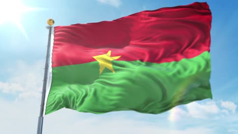 4k-Ilustración-3d-De-La-Bandera-Ondeante-En-Un-Poste-Del-País-Burkina-Faso
