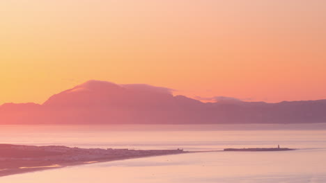 Close-up-view-Sunrise-timelapse-strait-of-Gibraltar-in-a-summer-morning