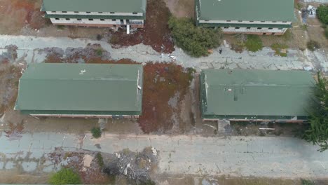 Aerial-shot-of-Abandoned-Military-Base-Barracks,-Fort-Ord-Near-Monterrey-California