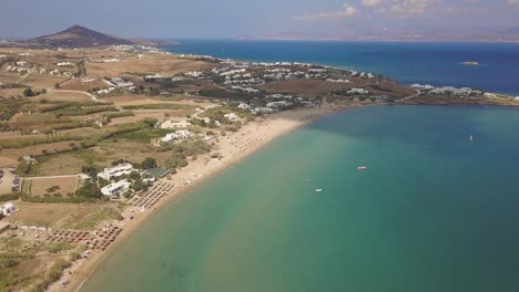Aerial-drone-shot-of-Golden-Beach-on-the-greek-island-of-Paros