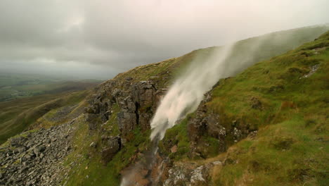 Waterfall-high-on-Mallerstang-Edge-in-Cumdria-being-blown-upwards-or-inverted-by-the-strong-wind