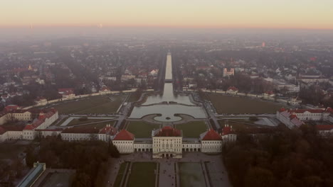 Aerial-shot-over-Nymphenburg-palace-in-Munich-Germany