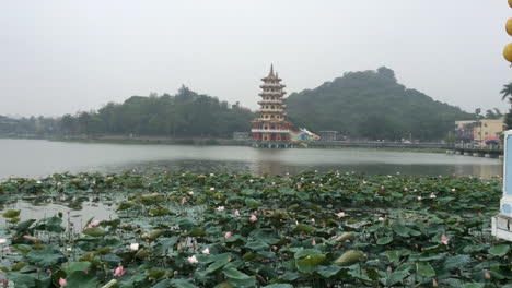 Temple-across-lake-with-water-Lillys