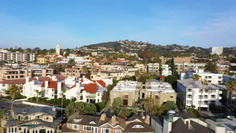 Aerial-of-buildings-in-La-Jolla-California,-a-wealthy-community-of-San-Diego