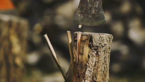 Afternoon-standing-footage-with-successfully-splitted-results-from-the-firewood-cut-scene-with-impacted-axe-at-home