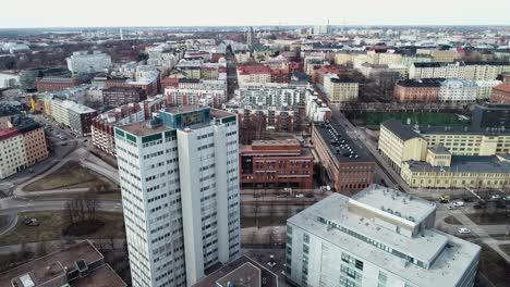 Aerial-shot-over-Merihaka,-Helsinki