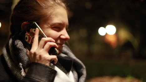 Pretty-Young-Woman-Smiles,-Answers-The-Phone-Call