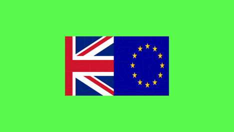 UK-and-EU-flag-shattering-into-pieces-on-green-backgorund