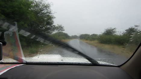 The-view-from-inside-a-safari-vehicle-on-the-paved,-tarred-roads-in-and-around-the-Greater-Kruger-National-Park-while-is-was-raining