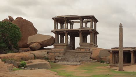 Two-storeyed-mandapa-or-double-storeyed-gateway-in-the-southwest-of-the-Vitthala-temple,-Hampi,-India