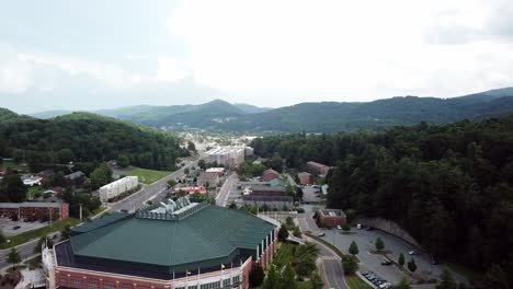 Boone-NC-aerial-overview-overlooking-the-Holmes-Convocation-Center-looking-toward-Blowing-Rock-Road
