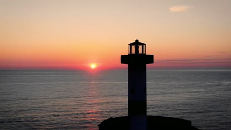 4K-drone-footage-of-lighthouse-at-sunset-overlooking-the-Pacific-ocean