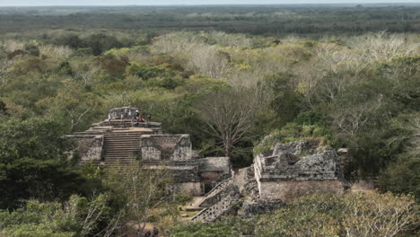 Time-lapse-trucking-pull-back-from-Ek-Balam-Mayan-ruins-in-Yucatan,-Mexico-near-Valladolid