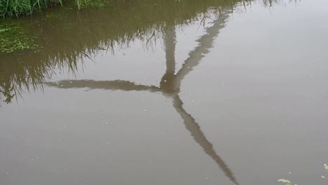 A-single-turning-Wind-Turbine-reflected-in-a-stream
