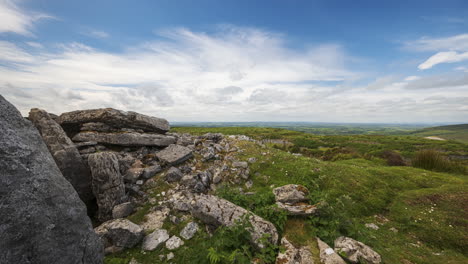 Time-lapse-of-rural-and-remote-landscape-of-grass,-trees-and-rocks-during-the-day-in-hills-of-Carrowkeel-in-county-Sligo,-Ireland