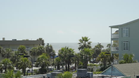 Wide-Landscape-of-Palm-Trees-in-Folly-Beach,-High-Angle