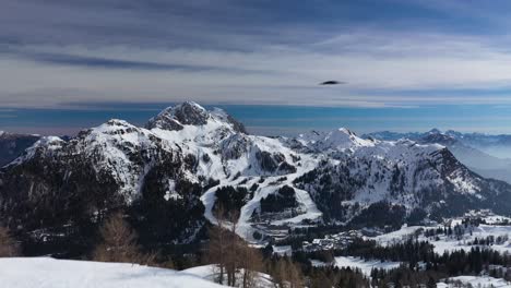 Aerial-Landscape-View-of-Nassfeld-Ski-Resort-in-Austrian-province-of-Carinthia-Revealing-shot