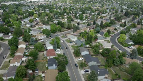 Aerial-view-of-Police-pulling-up-on-Scene-in-a-neighborhood