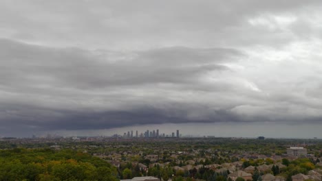 Time-lapse-over-suburban-areas-outside-Mississauga-looking-towards-downtown