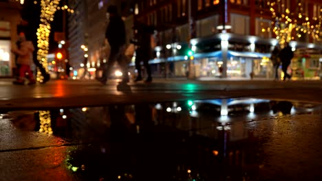 Reflection-of-Denver-downtown-night-view-on-a-puddle