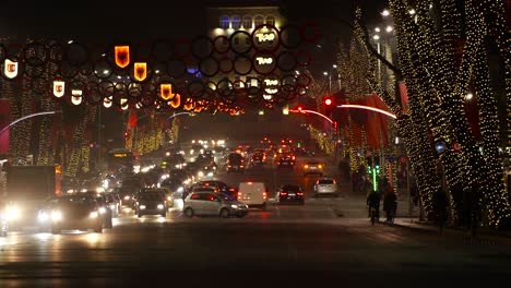 Albanian-capital-city-of-Tirana-with-decorated-streets-for-national-holiday-and-Christmas