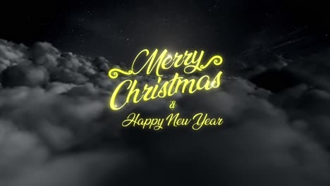 Magische,-Festliche,-Bewegungsgrafische-Nachtszene,-Die-über-Den-Wolken-Schwebt,-Während-Eine-Glitzernde-Und-Magische-Spur-Aus-Funkelnden-Partikeln-Die-Botschaft-„Frohe-Weihnachten-–-Frohes-Neues-Jahr?“-Enthüllen.