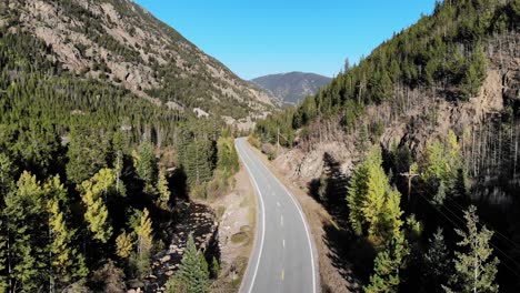 A-flight-along-a-beautiful-country-road-within-the-mountains-of-Colorado
