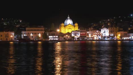 Mytilene-time-lapse-at-night-cathedral-in-center-of-frame