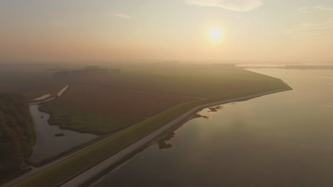 Aerial:-The-dykes-and-shoreline-of-the-Oosterschelde,-the-Netherlands