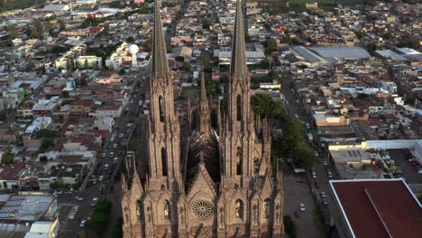 AERIAL:-Zamora,-Michoacan,-Mexico,-Catedral,-Santuario