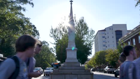 Athens,-GA---September-5,-2018:-Push-in-as-students-at-The-University-of-Georgia-walk-past-the-controversial-Soldier’s-Monument-to-dead-confederate-soldiers,-on-Broad-Street-in-Athens,-Georgia