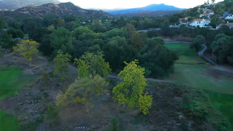 Aerial-drone-of-San-Vicente-Golf-Course-in-Ramona-California-during-sunrise