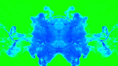 Explosión-De-Gota-De-Tinta-Azul-Y-Verde-Psicodélica-Abstracta-Con-Patrones-De-Impacto-Durante-La-Colisión-De-La-Pintura-Ahumada-Sobre-Fondo-Colorido