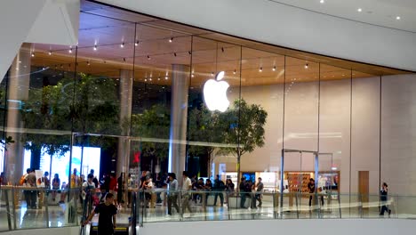 Bangkok,-Thailand---June-8,-2019:-A-lot-of-people-visiting-the-first-official-Apple-store-in-Thailand,-opening-in-the-IconSiam-shopping-mall-located-by-Chao-Phraya-River-in-Bangkok
