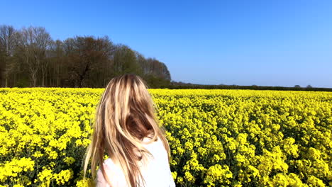 pretty-blonde-woman-walking-through-yellow-field-of-rapeseed-in-the-English-summer-in-the-Yorkshire-dales