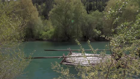 Traditional-descend-of-the-rafts-in-th-river-Esca-in-the-Roncal-Valley,-Burgui,-Navarra,-Spain