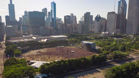 Aerial-Hyperlapse-Video-of-Crowd-at-Lollapalooza-Music-Festival-in-Chicago,-Illinois