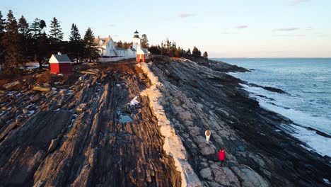 Aerial-view-of-Curtis-island-lighthouse-Camden-Maine-USA-as-the-sun-sets