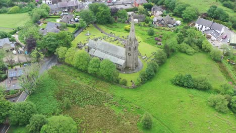 Aerial-view-around-an-old-English-church