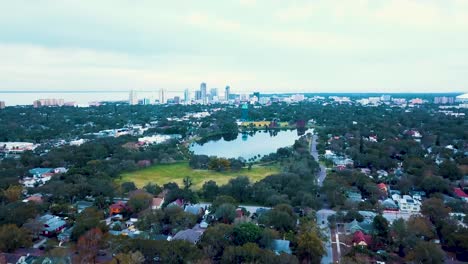 4K-Aerial-Video-Flying-Towards-Downtown-St-Petersburg-over-Crescent-Lake-Park