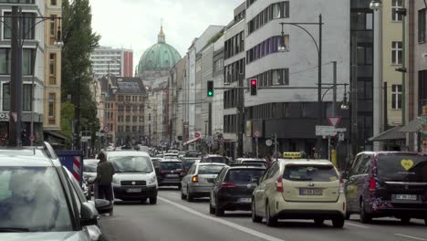 Urban-scenery-of-traffic-jam-with-cars-in-downtown-Berlin-city,Germany