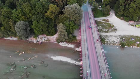 Flying-over-the-river-Isar-in-Munich-Germany