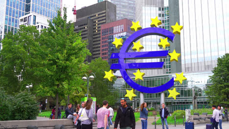 Frankfurt-Germany,-circa-:-EURO-sign-at-the-financial-district-in-Frankfurt,-Germany