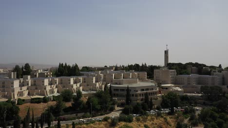 Aerial-circle-around-shot-of-the-Hebrew-university-on-mount-Scopus-Jerusalem