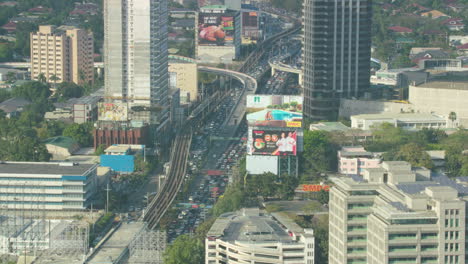 High-Angle-Shot-Of-Buildings-And-Traffic-Jam-In-EDSA-Ortigas