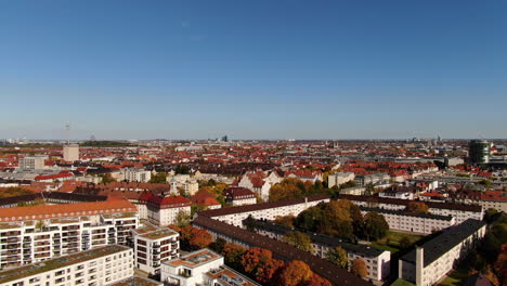 Aerial-drone-view-of-flying-above-buildings-in-the-city-of-Munich-Germany
