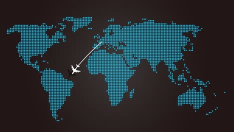 Gráfico-De-Información-De-Mapa-Mundial-De-Matriz-De-Puntos-Digital-Con-Avión-Que-Sale-De-Europa-A-Argentina-Ilustración-Gráfica