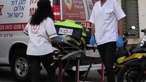 The-Magen-David-Adom-Israel-medical-service-paramedics-rescue-action,-ambulance