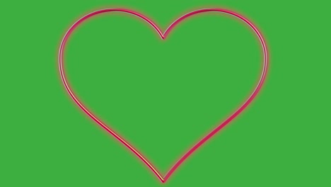 Computer-animated-heart-blinking-in-red-flash-light-on-green-screen-in-background